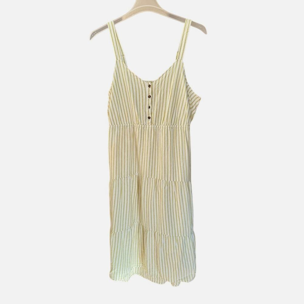 Sonoma Linen Blend Green/White Striped Tiered Adjustable Strap XXL Dress Cottage